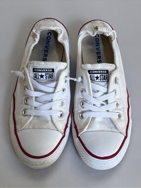 Converse Women’s White Low-Top Slip On Sneakers with Red Trim! Size 9!